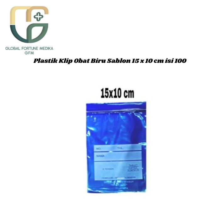Plastik Klip Obat Biru Sablon 15 x 10 cm isi 100